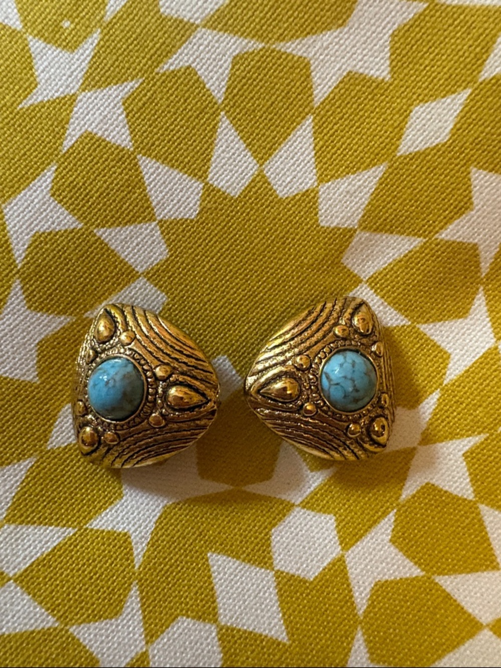 Funniest Johansen Gold-Tone Turquoise Dome Clip Earrings
